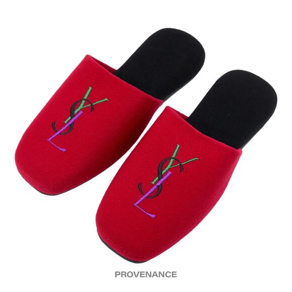 🔴 Yves Saint Laurent YSL Logo Slipper - Red Velour - Picture 2 of 6